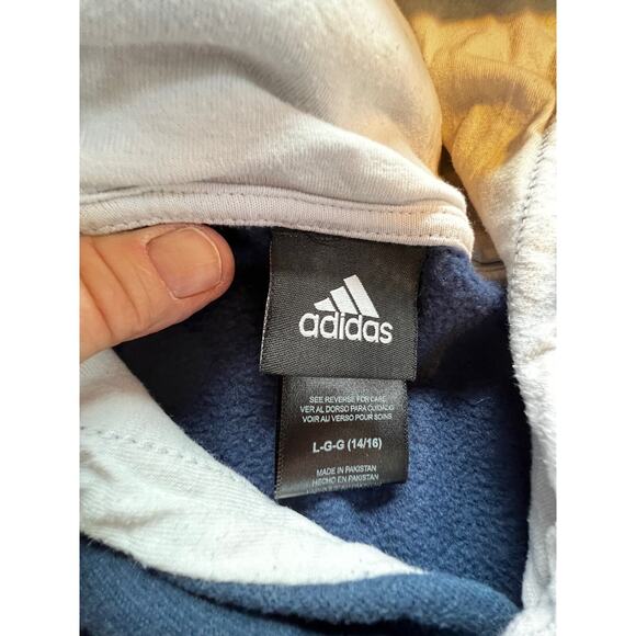 2016 Adidas Cotton Hoodie Sweatshirt Boys L 14/16 Blue Striped Sleeve Pocket - Picture 5 of 8